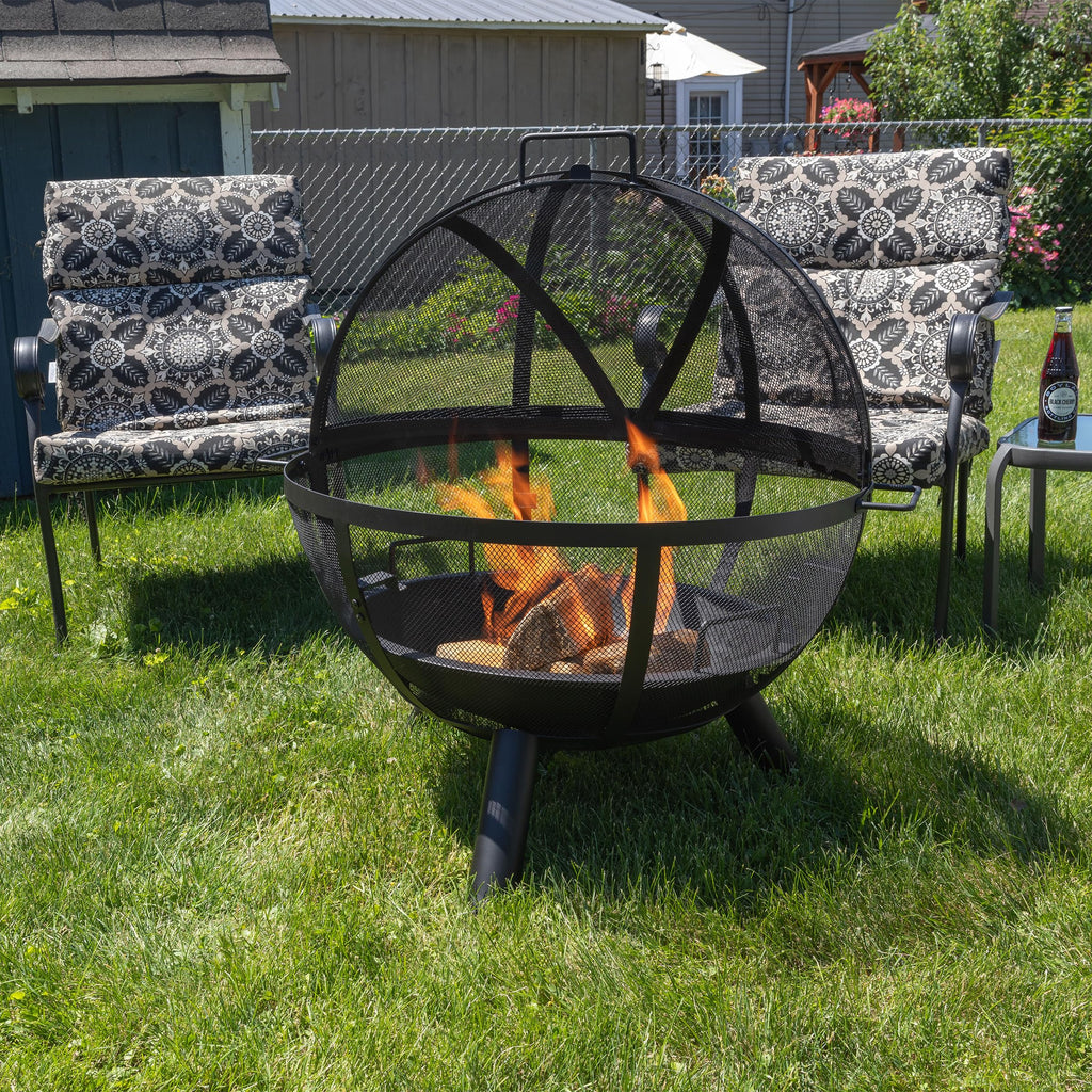Outdoor Fire Pit Sphere with Grill for Barbequing, 30"