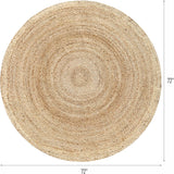 Hand Woven Jute Braided Rug, 6’ Round - Natural, Reversible Boho Entry Area Rugs for Kitchen, Living