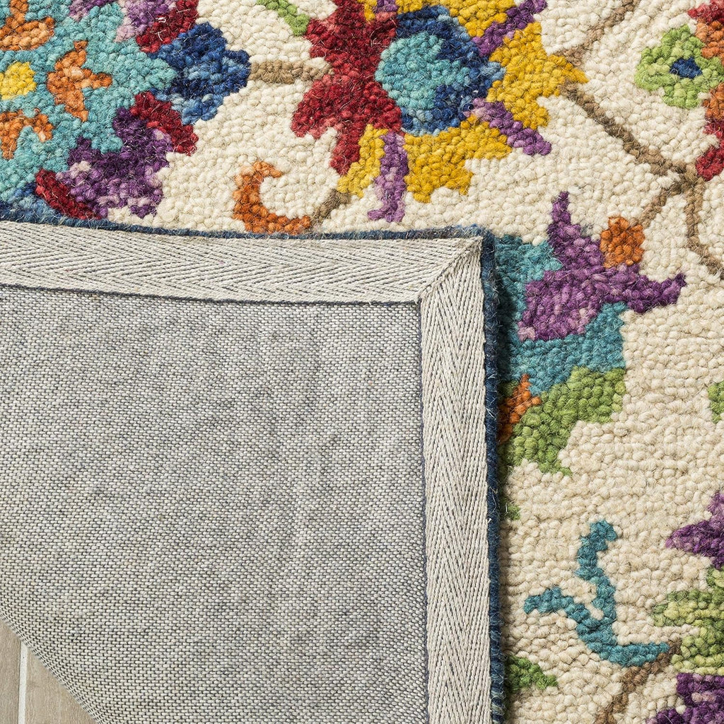 Aspen Area Rug - 9' x 12', Ivory & Blue, Handmade Boho Floral Wool