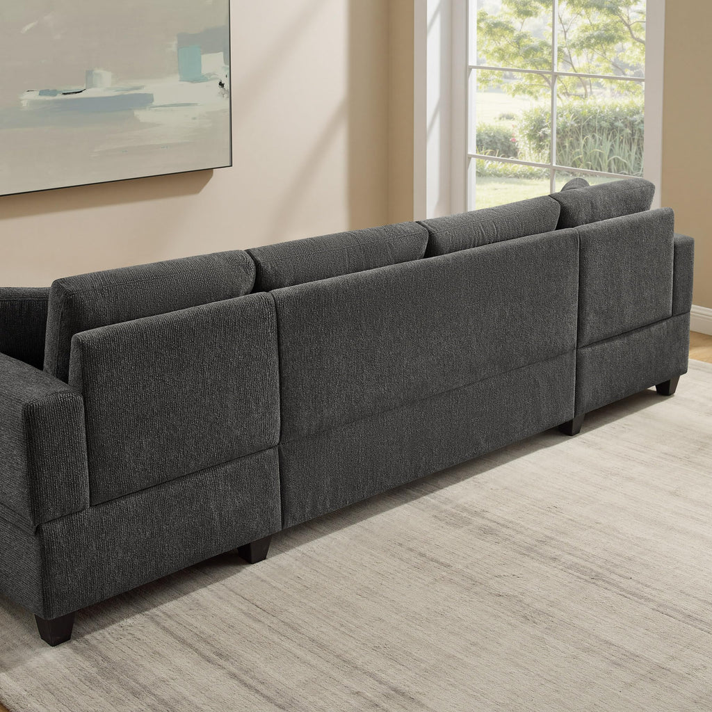 U-Shaped Sectional Sofa with Pull Out Bed & Storages, Dark Grey