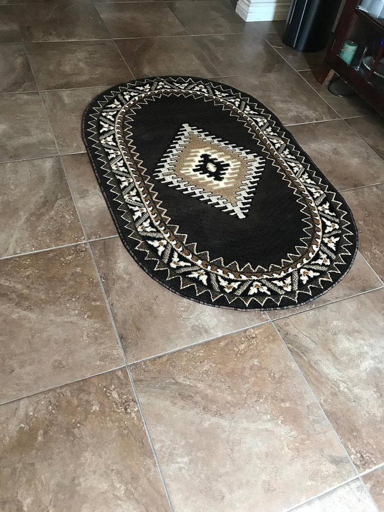 Southwest Native American Indian Oval Area Rug Chocolate Brown Design D143 (3 Feet X 4 Feet 7 Inch)
