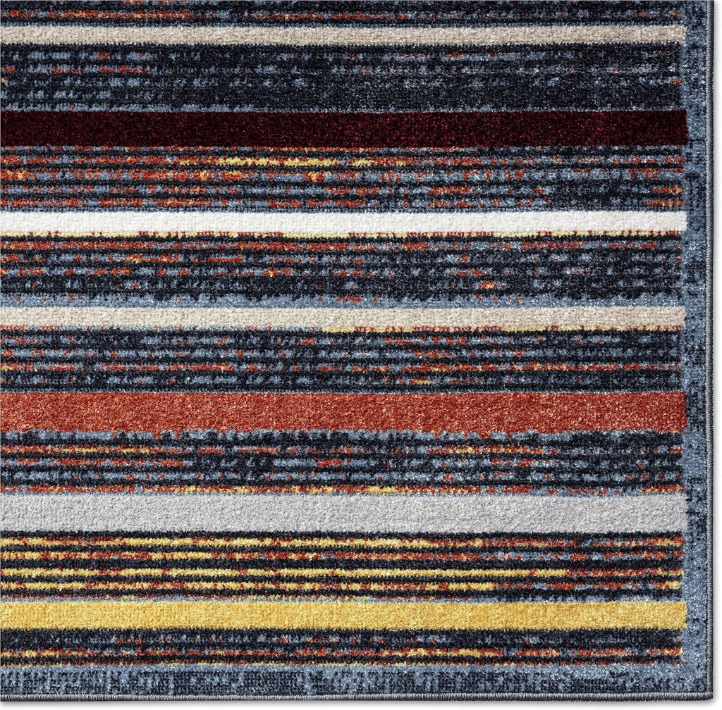 Everwash Treasure Striped Modern Machine Washable Area Rug, Blue/Yellow, 5'2"x7'2"