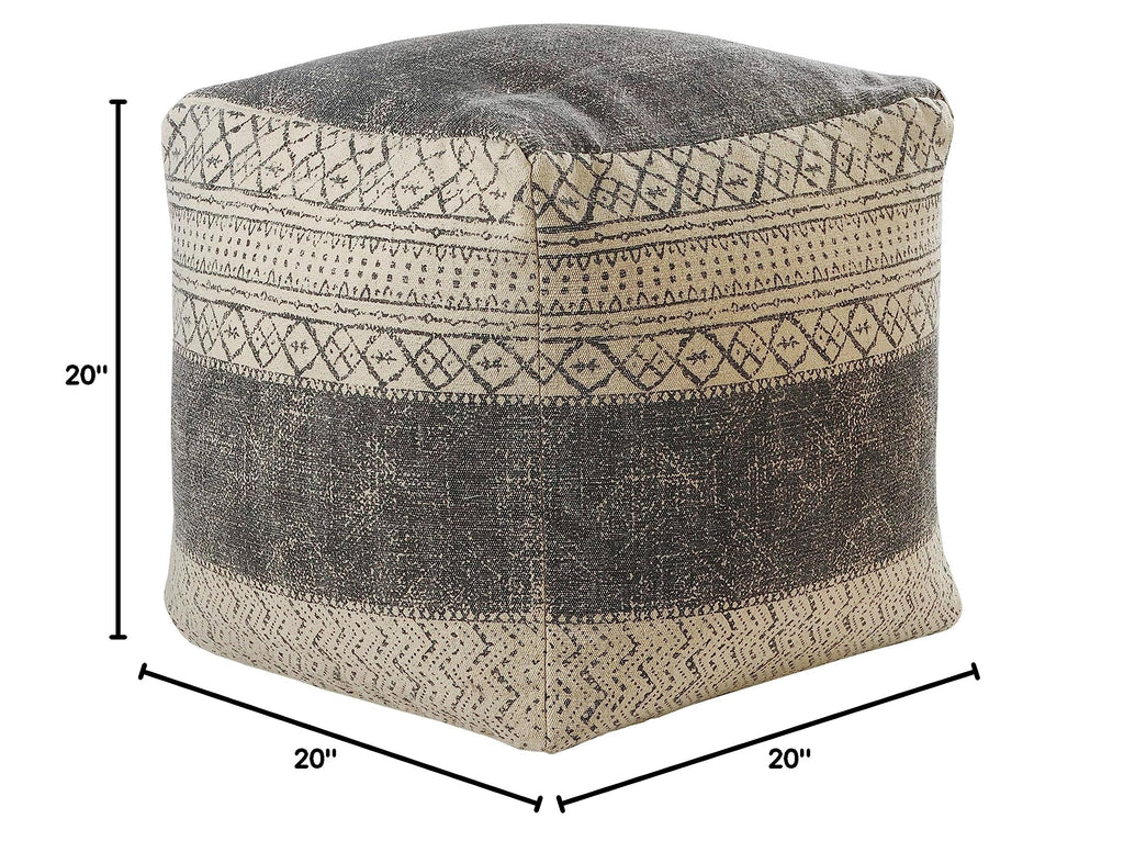 LR Home Pacifica Beige/Gray Large Ottoman Pouf decor | Tribal Hand-Woven Cotton Square pouf ottoman foot rest decor
