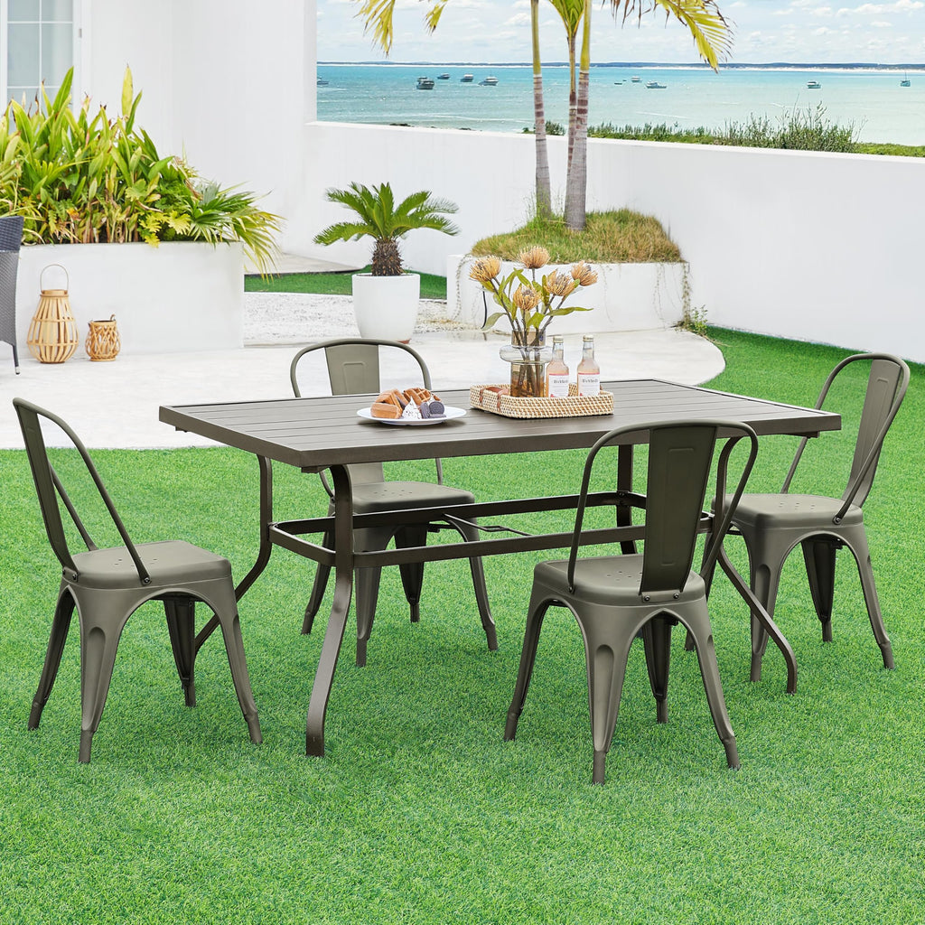 Metal Chairs Set of 4, Stackable Dining Chairs with Backs, Metal