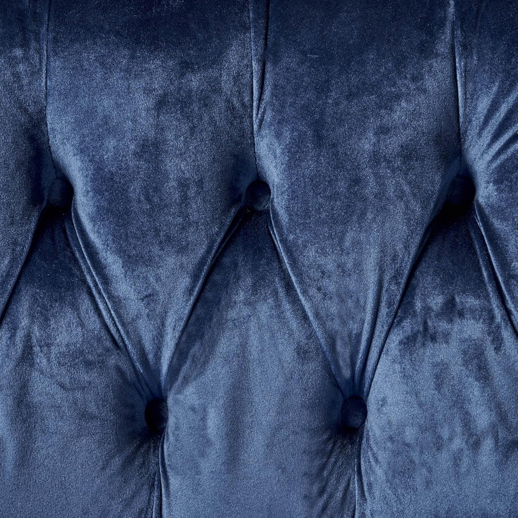 Milani Tufted Scroll Arm Velvet Loveseat, Navy Blue / Dark Brown