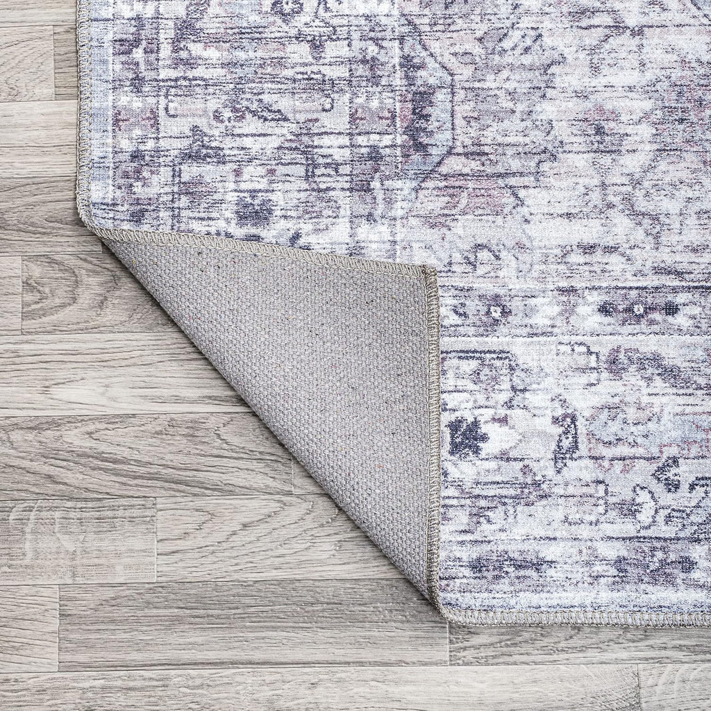 Machine Washable Gray/Purple Indoor Area Rug 5X8 ft, Didim Boho Medallion, Easy-Cleaning, High Traffic