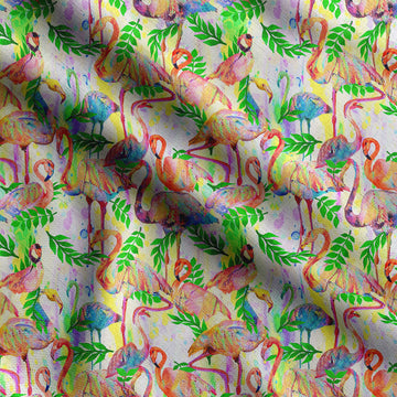 Multicolor Silk Fabric Flamingo Bird Print Fabric by Yard 42 Inch Wide