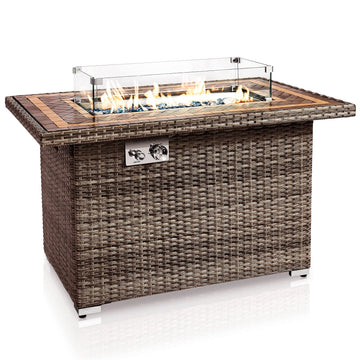 Outdoor Propane Fire Pit Table- 50, 000 BTU Auto-Ignition Gas Fire Pit w/Glass Wind Guard, Mosaic Tabletop with