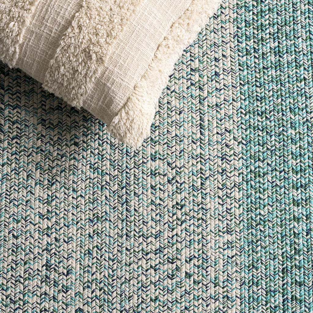 Braided Indoor/Outdoor Oval Rug 4x6, Ivory & Turquoise BRA220K