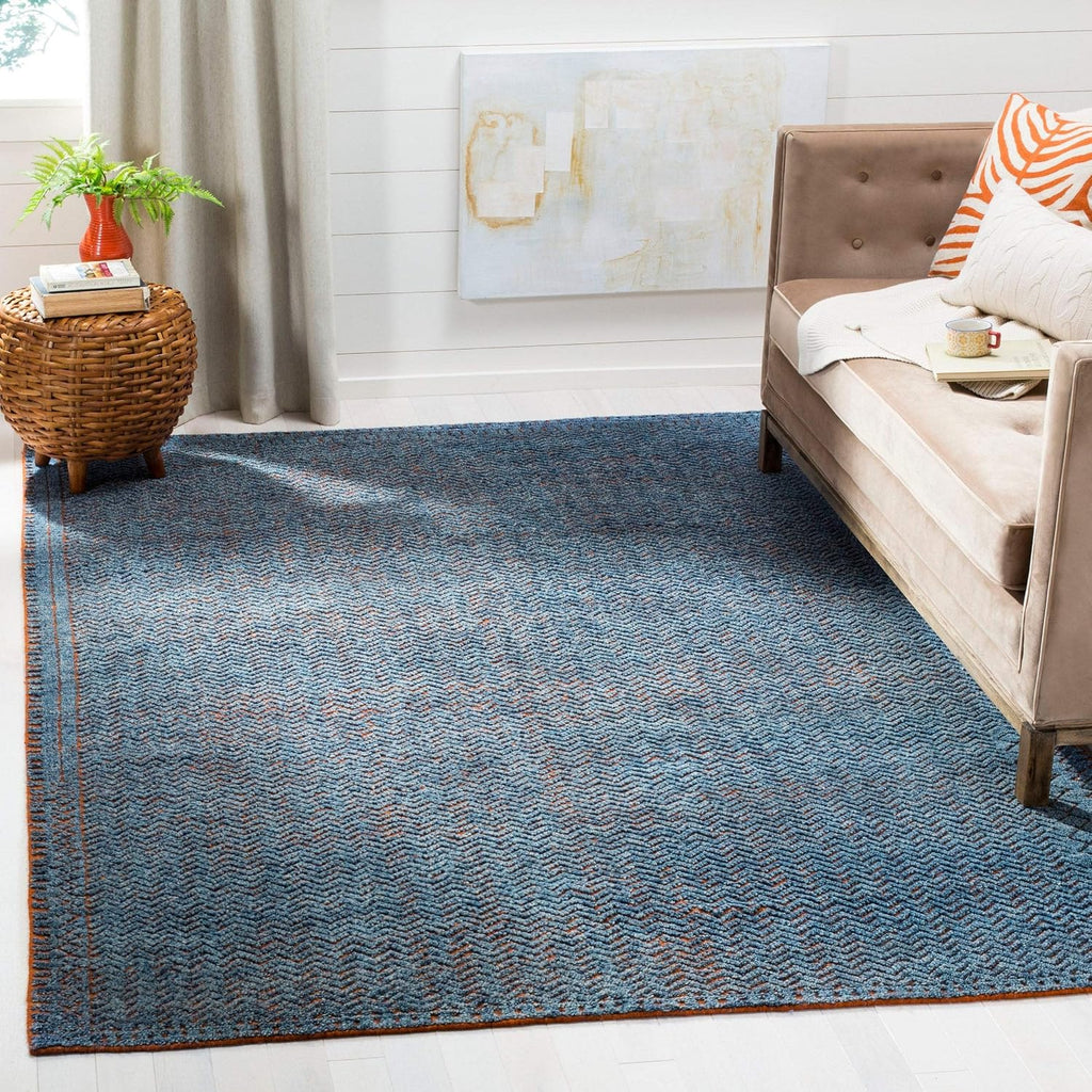 Castilla Area Rug - 9' x 12', Blue & Rust, Hand-Knotted Modern Wool
