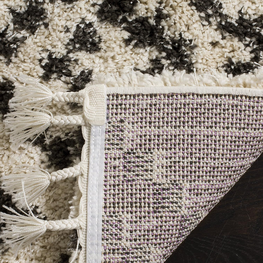 Moroccan Fringe Shag Collection Runner Rug - 2'3" x 9', Cream & Charcoal, Boho Tribal, Non-Shedding & Easy Care