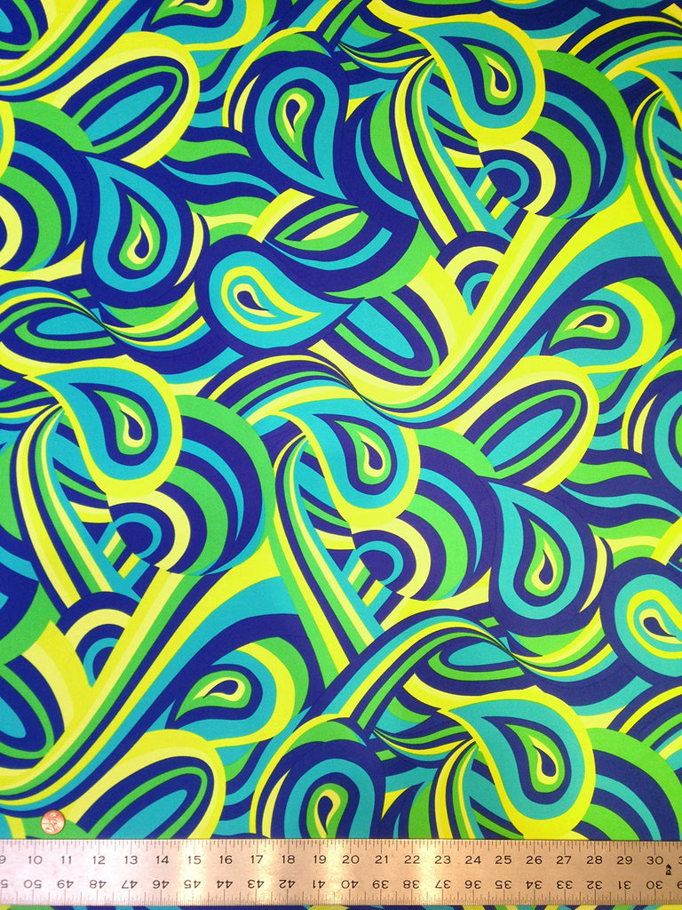 Colorful Psychedelic Retro Pattern on Heavy Stretch Nylon Spandex Fabric by The Yard (Teal/Green)
