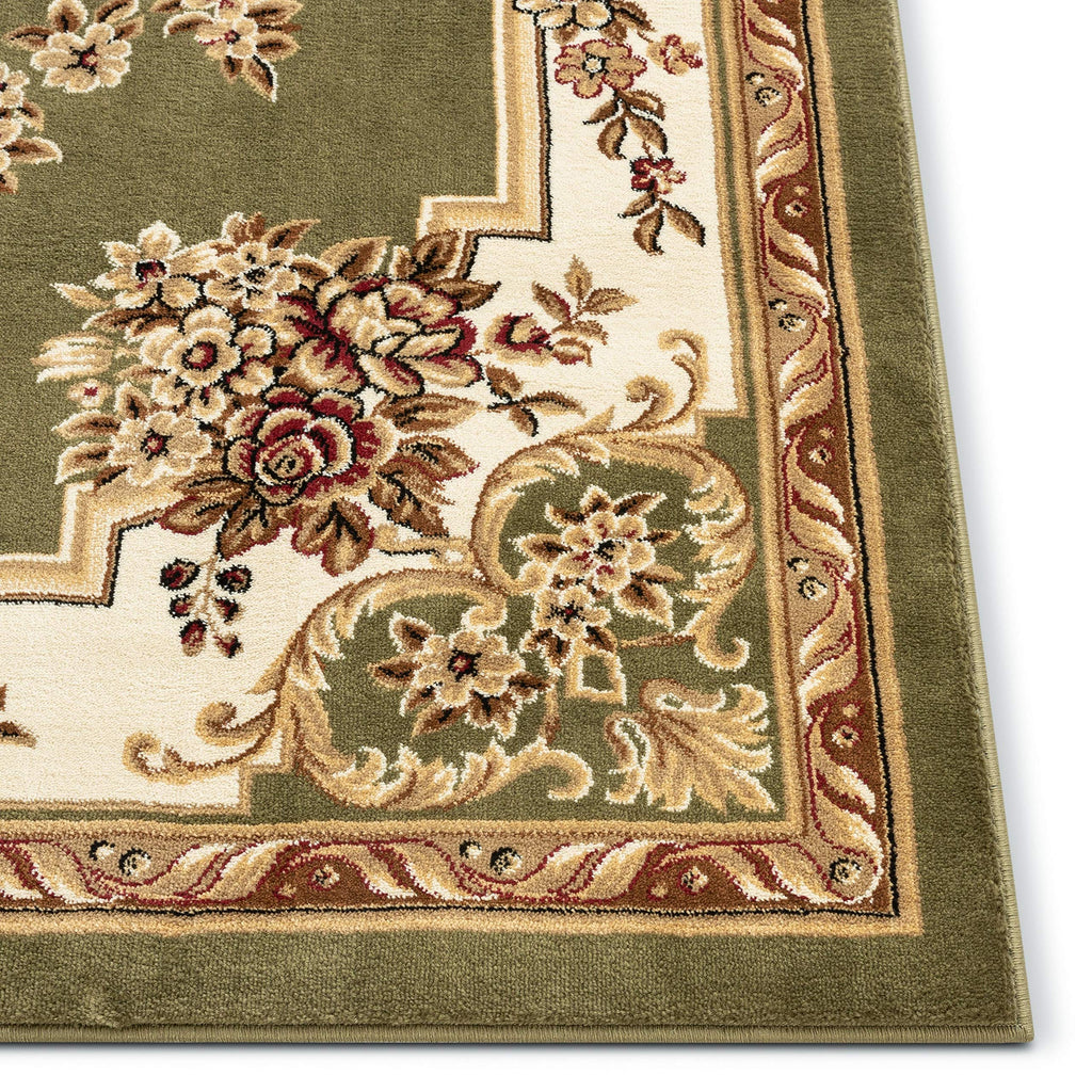 Timeless Collection Le Petit Palais Green Luxurious Traditional French Aubusson Medallion Oriental Area Rug