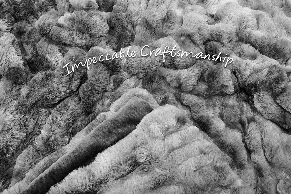Premium Ruched Faux Fur Throw Blanket - Luxurious, Soft Reversible Mink Blanket - 108" x 86" (King Size) - Dark Gray