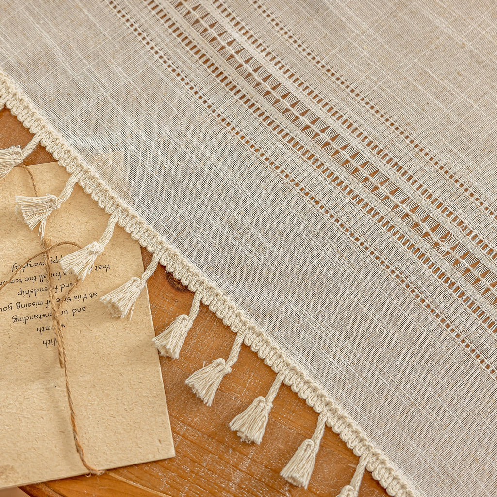 Boho Macrame Curtains 84 Inches Long Semi Sheer Light Filtering Privacy Drapes, Farmhouse Rustic Home Decor
