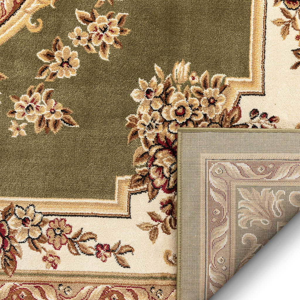 Timeless Collection Le Petit Palais Green Luxurious Traditional French Aubusson Medallion Oriental Area Rug