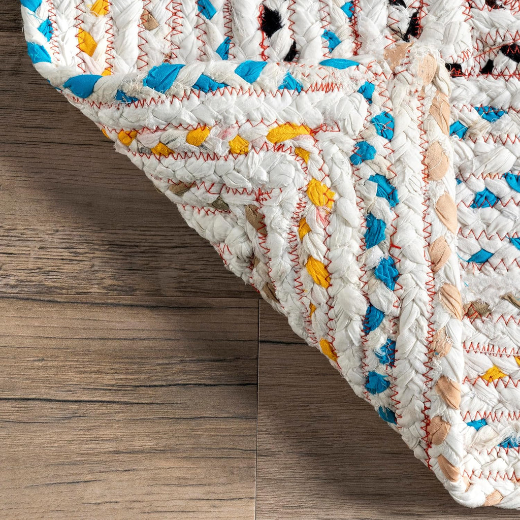 Tammara Ivory/Multicolor, 3' x 5' Oval, Hand Braided, Bohemian, Cotton, Soft and Cozy, High Traffic, Stain Resistant