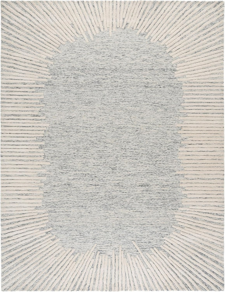 Abstract Area Rug - 11' x 15', Grey & Ivory, Handmade Wool