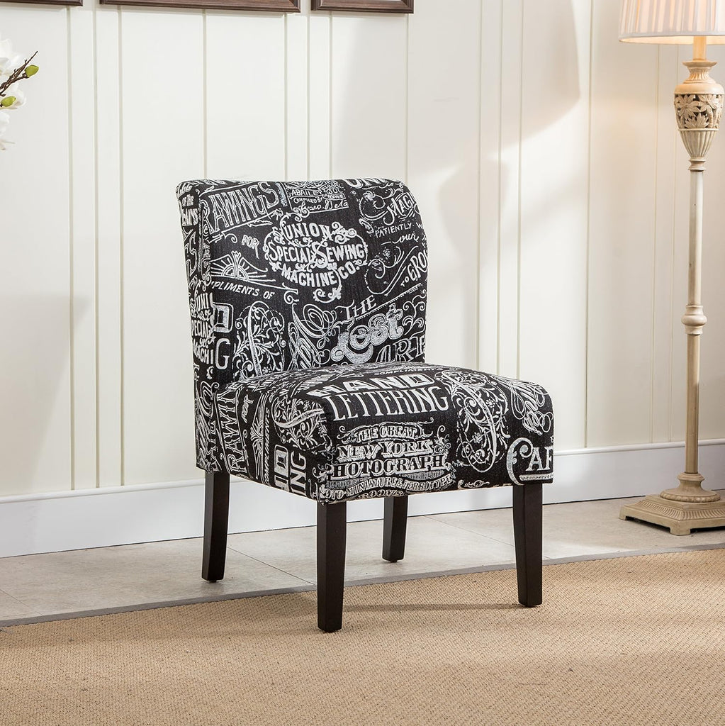 Capa Print Fabric Armless Contemporary Accent Chair, Chalkboard Shadow