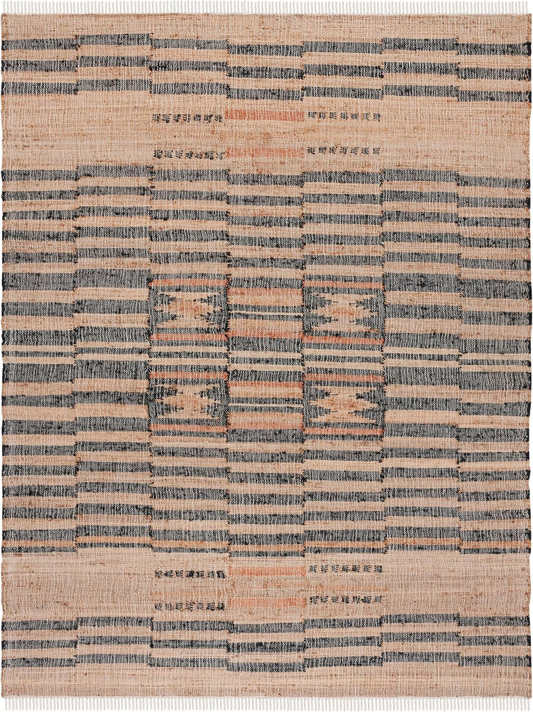 Kilim Collection Area Rug, Natural & Black, Handmade Flat Weave Jute, Ideal for High Traffic Areas (KLM709A)