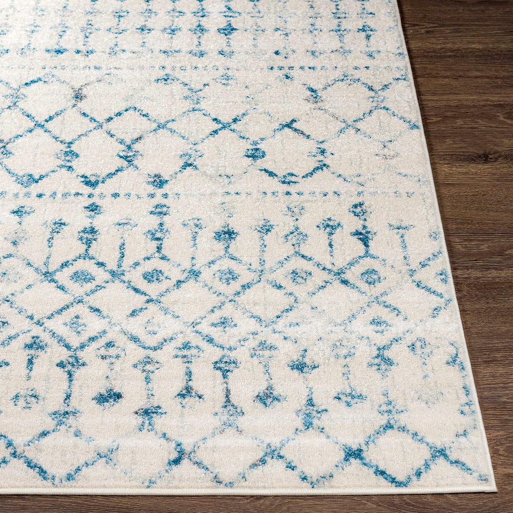 Quincy Living Room, Bedroom Area Rug - Geometric Trellis Diamond Distressed Faded - Bohemian Transitional Tribal