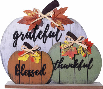 Fall Decorations Blessed Grateful Thankful Fall Decor Wooden Pumpkin Tabletop Signs Thanksgiving Farmhouse Living - Set of 3