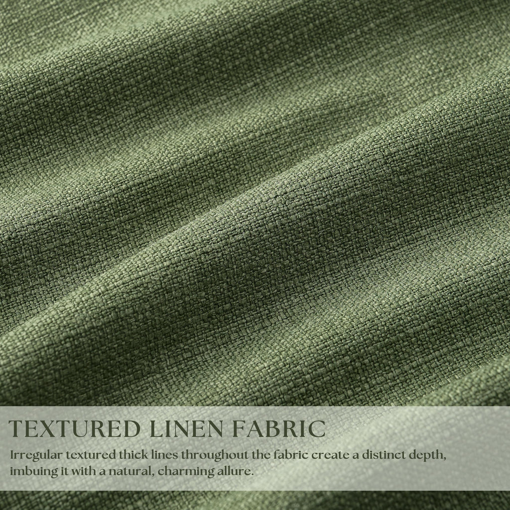 84 Inch Olive Green Linen Pinch Pleated Blackout Curtains Dual Layer
