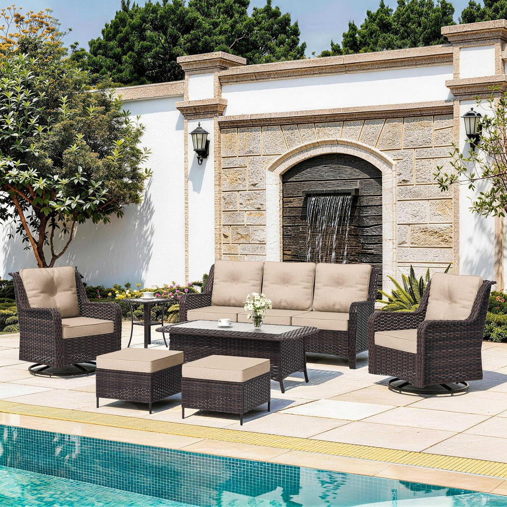 8-Piece Patio Furniture Set, Outdoor Thick Wicker Sectional Sofas with 2 Swivel Chairs, High Back Patio Sectional