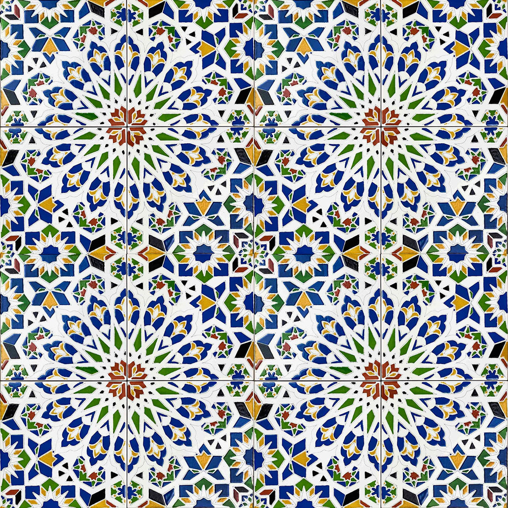 Ceramic Tiles 8x8 - Nazir by - Moroccan Mosaic Tiles backsplash | 12 Coloured Moroccan Wall Tiles 8x8 in Oriental