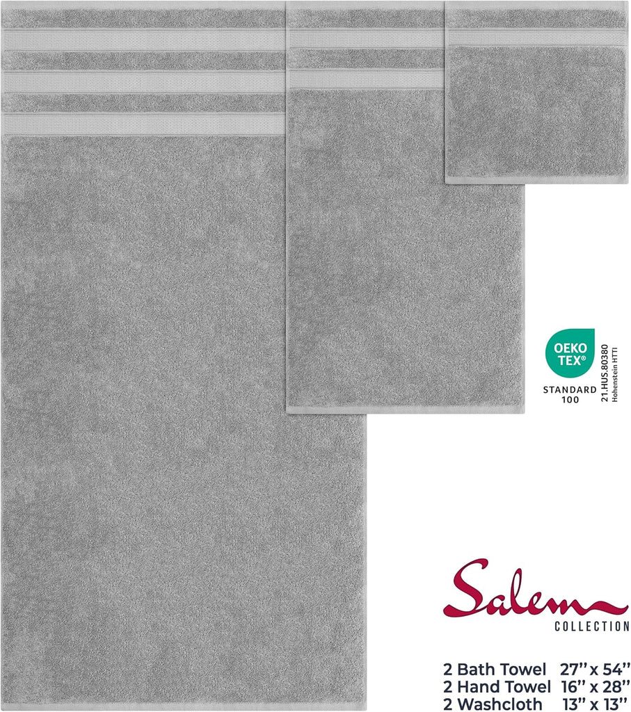 Soft Linen Salem Turkish Bath Towel Set, 100% Cotton 600 GSM 6 Piece Towels , 2 Bath Towels 2 Hand Towels 2