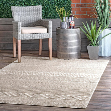 Kamryn Beige Geometric Power Loomed Indoor/Outdoor Area Rug