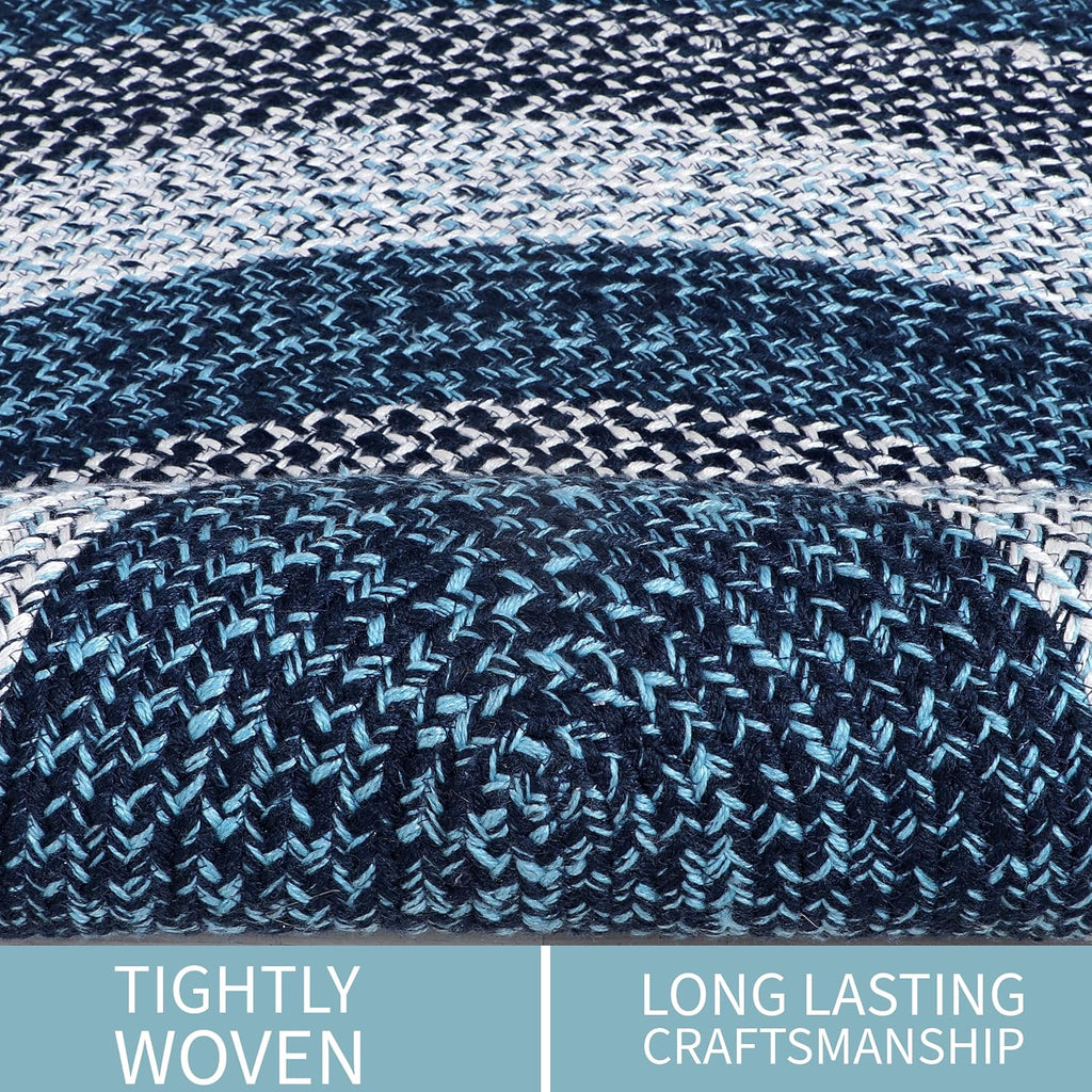 Rustic Aqua Blue/White/Black Oval Braided Rug /Foyer, Washable Outdoor Rug /Porch 3' x 5' Oval