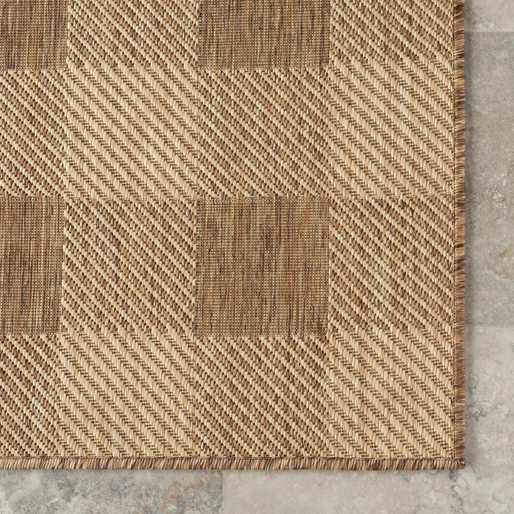 Falonia Light Brown Plaid Indoor/Outdoor Area Rug