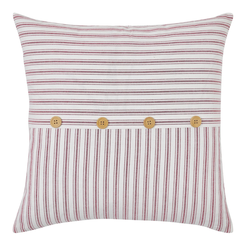 Timeless Ticking Red Throw Pillow Cover with Decorative Button Accents, Vintage Farmhouse Décor, Christmas or