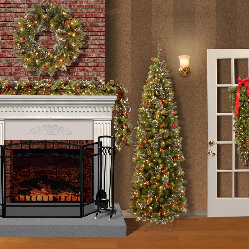 Tree Company 9ft Pre-Lit Crestwood Spruce Christmas Garland | 50 Warm White LED Lights, 180 Tips, Artificial