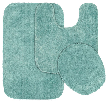 Rug Traditional Nylon Washable Sea Foam 3 Piece Set - Lid, Contour, Bath Rug - Soft, Absorbent, and Stylish for Your