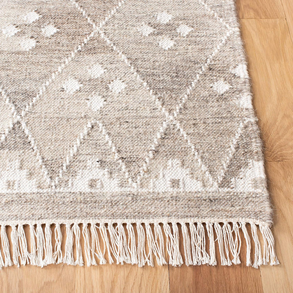 Natural Kilim Collection Runner Rug, Natural & Ivory, Handmade Moroccan Boho Tribal Wool & Viscose, Ideal