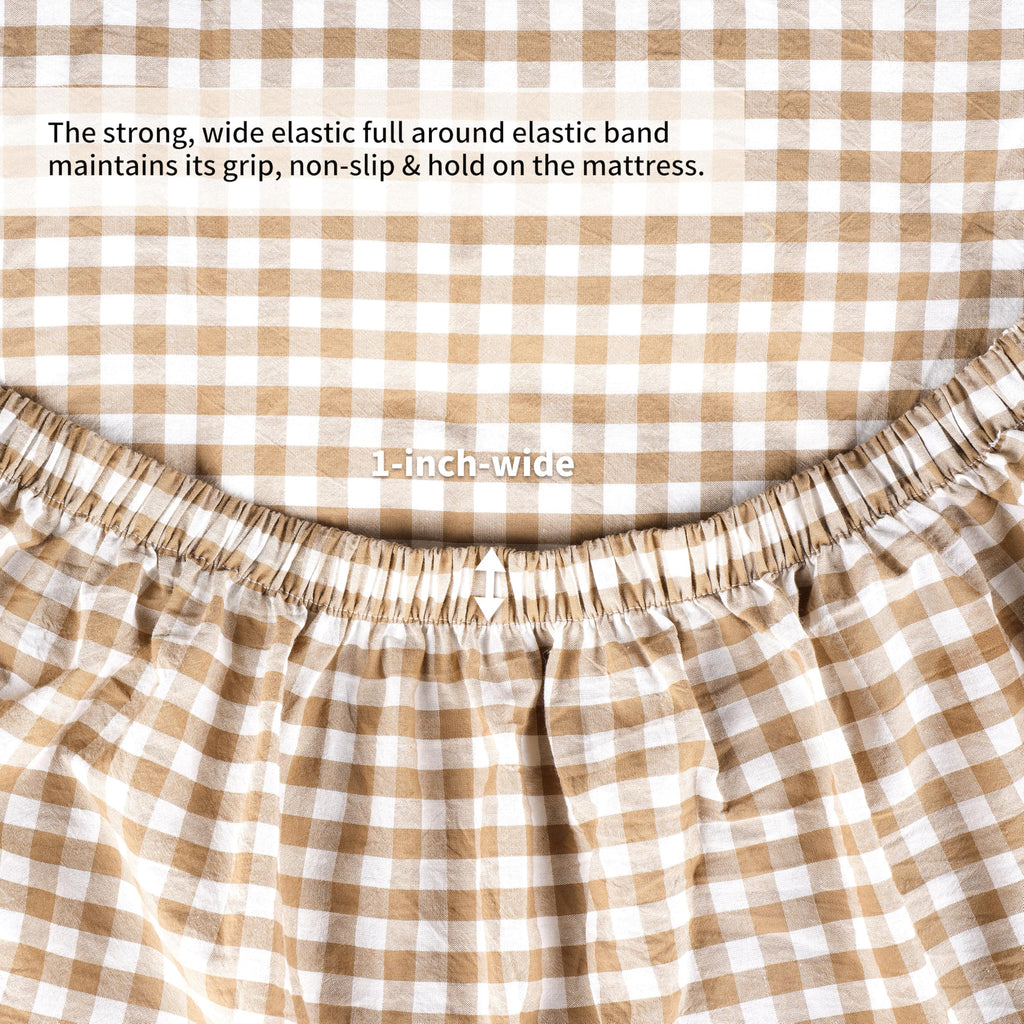 Plaid Ruffle Sheets Full Size 4-Piece Set, 100% Cotton Checker Sheet Set 16'' Deep Pocket Farmhouse Gingham