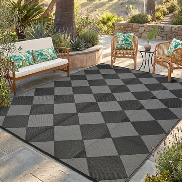Outdoor Rug, Reversible Waterproof Plastic Patio Mat, UV Resistant Large Floor Mat with Carry Bag, Portable RV Mat