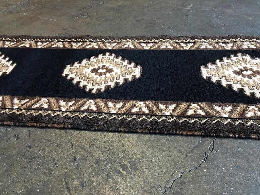 Southwest Native American Runner Area Rug Black & Brown Design D143 (2 feet X 7 feet)