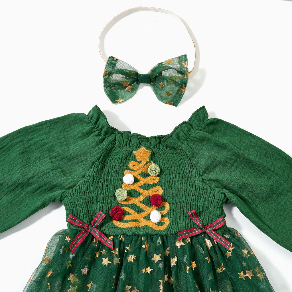 Baby Girl 1st Birthday Outfit Long Sleeve Christmas Romper Dress Cake Smash Clothes with Headband
