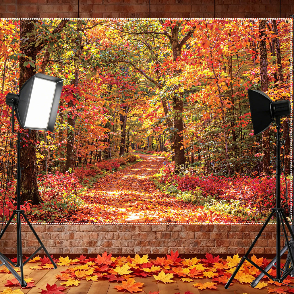 Fall Backdrops 10×6.5Ft with 100pcs Dual‐Color Maple Leaves for Photography