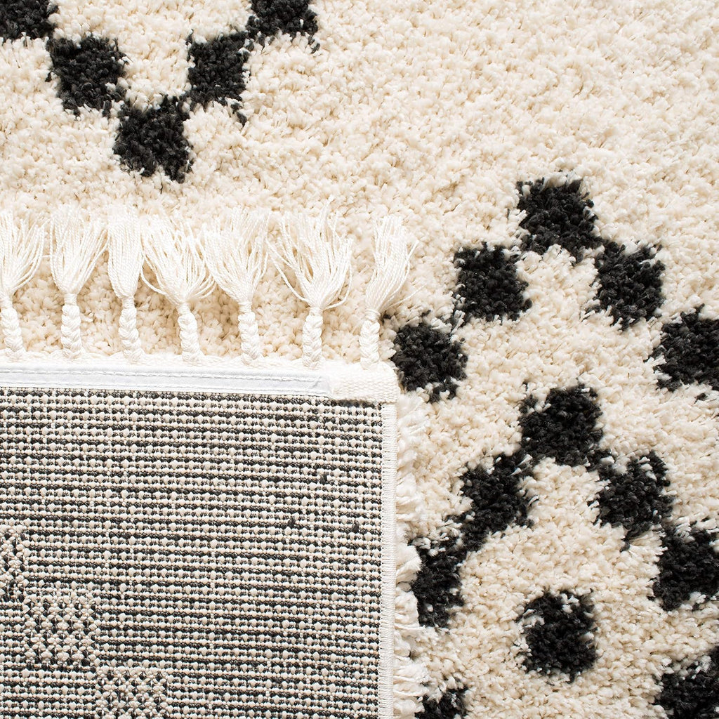 Moroccan Fringe Shag Collection Area Rug, Cream & Charcoal, Boho Tribal, Non-Shedding & Easy Care