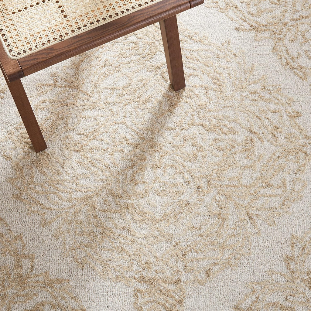 Abstract Area Rug - 9' x 12', Ivory & Beige, Handmade Wool