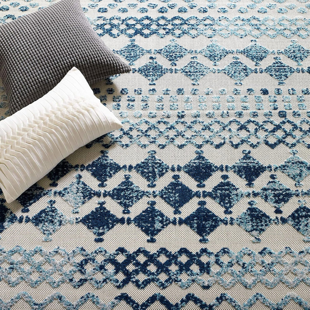 R-1178A-58 Reflect Giada Distressed Vintage Abstract Diamond Moroccan Trellis 5x8 Indoor and Outdoor Area Rug, Ivory