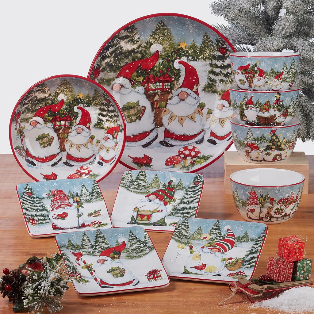 Christmas Gnomes 16 Piece Dinnerware Set, Service for 4