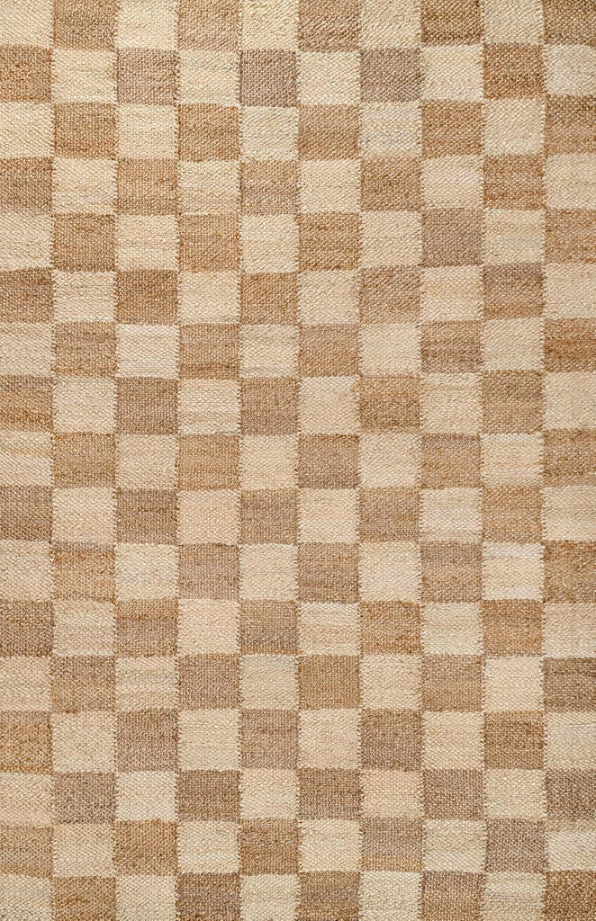 Theo Woven Jute Checkerboard Natural/Bleach Indoor Area Rug, Modern, Farmhouse, Rustic, Lodge, Easy-Cleaning