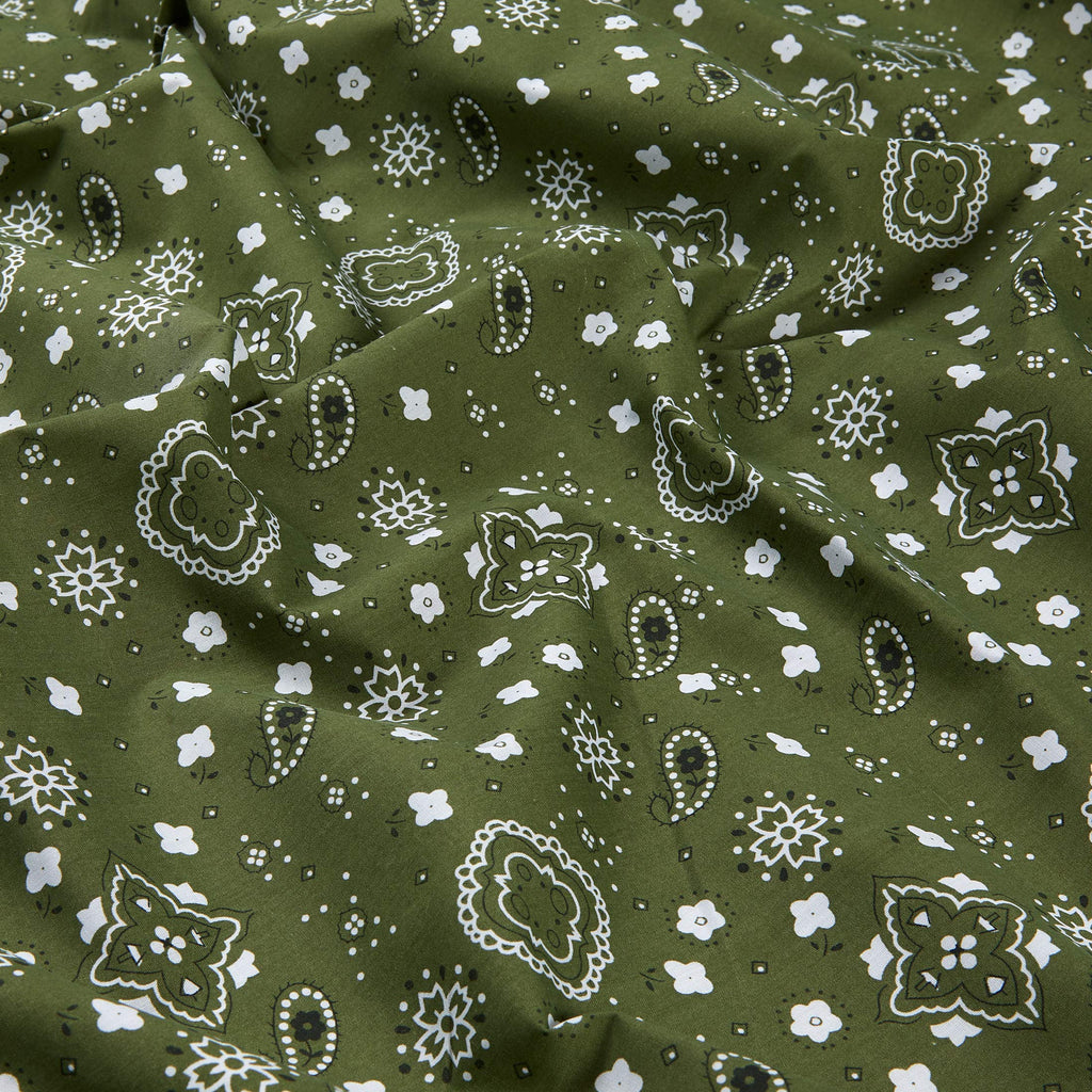 Poplin Print White/Olive, Fabric by the Yard