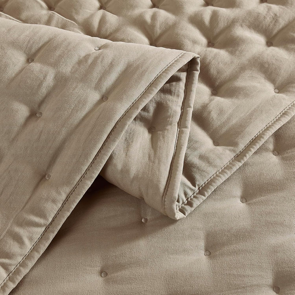 Beige Cloud King Quilt Set, Tan Lightweight Farmhouse Bedspread, Rustic Country Coverlet, Taupe Camel Soft Bedding