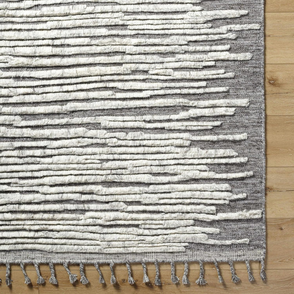 Mahaffey Wool Living Room, Bedroom Area Rug - Striped Abstract Distressed Faded - Bohemian Transitional Modern